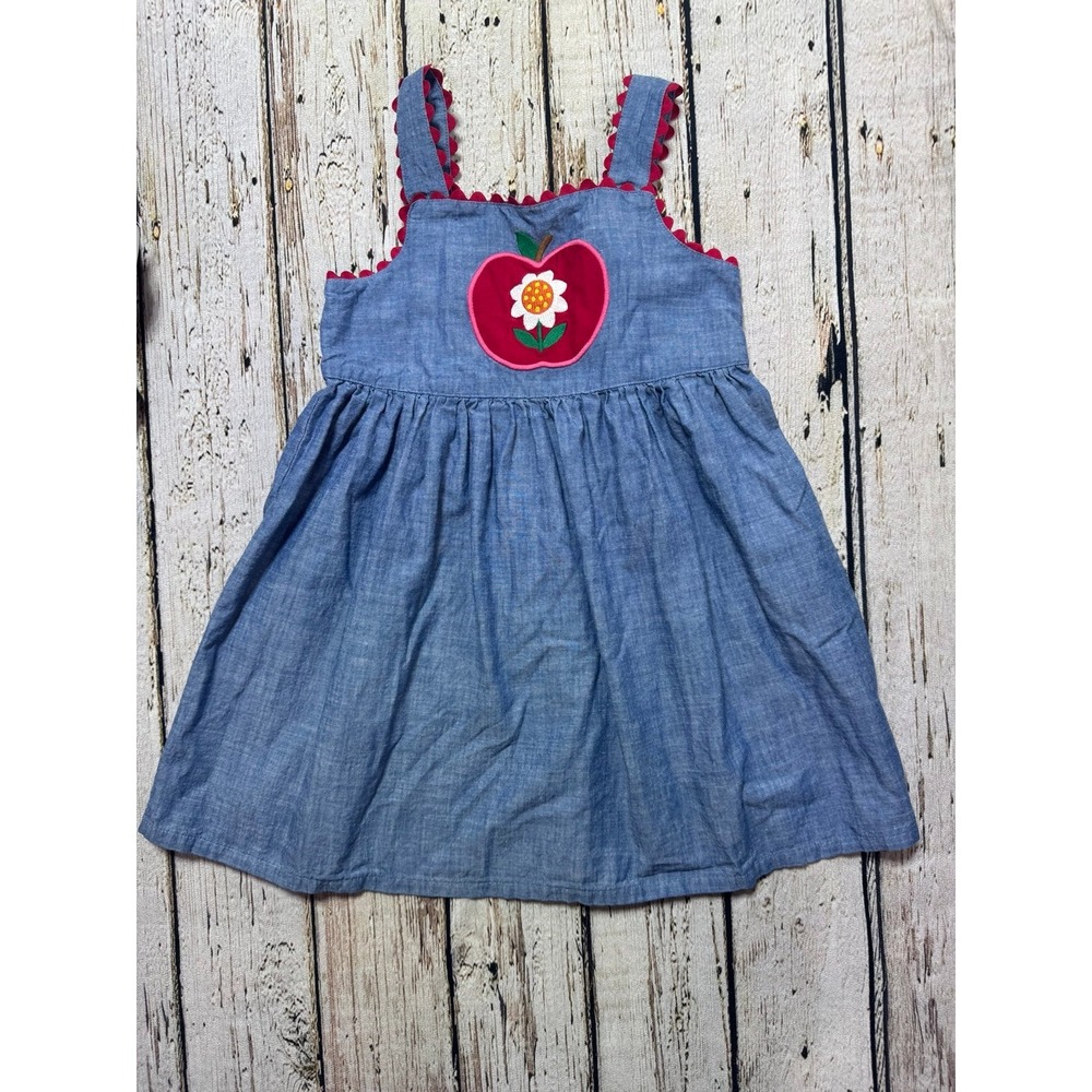 Gymboree chambray apple appliqué dress 6 girls